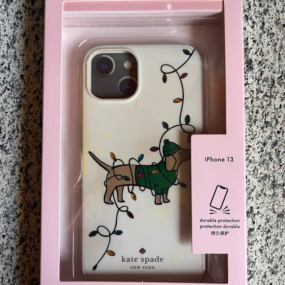 kate spade iPhone 13 Case - White with Festive Dog Design